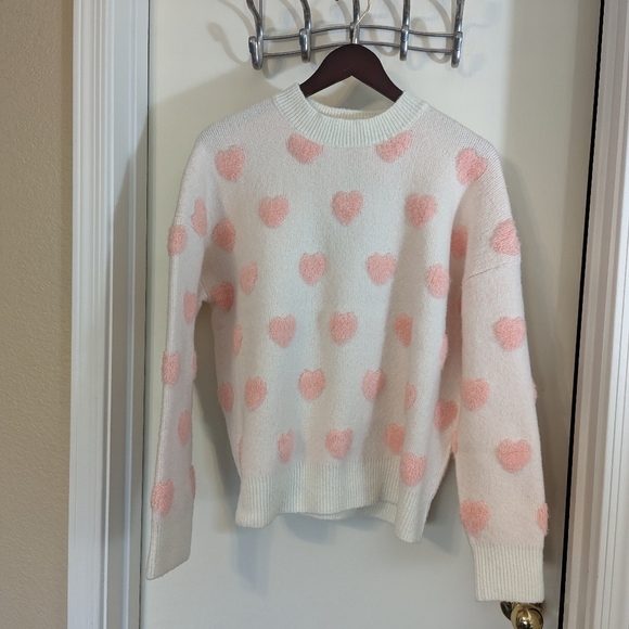 NWT - Look By M - Pink Hearts Sweetheart Crewneck Sweater, OS - Picture 3 of 6